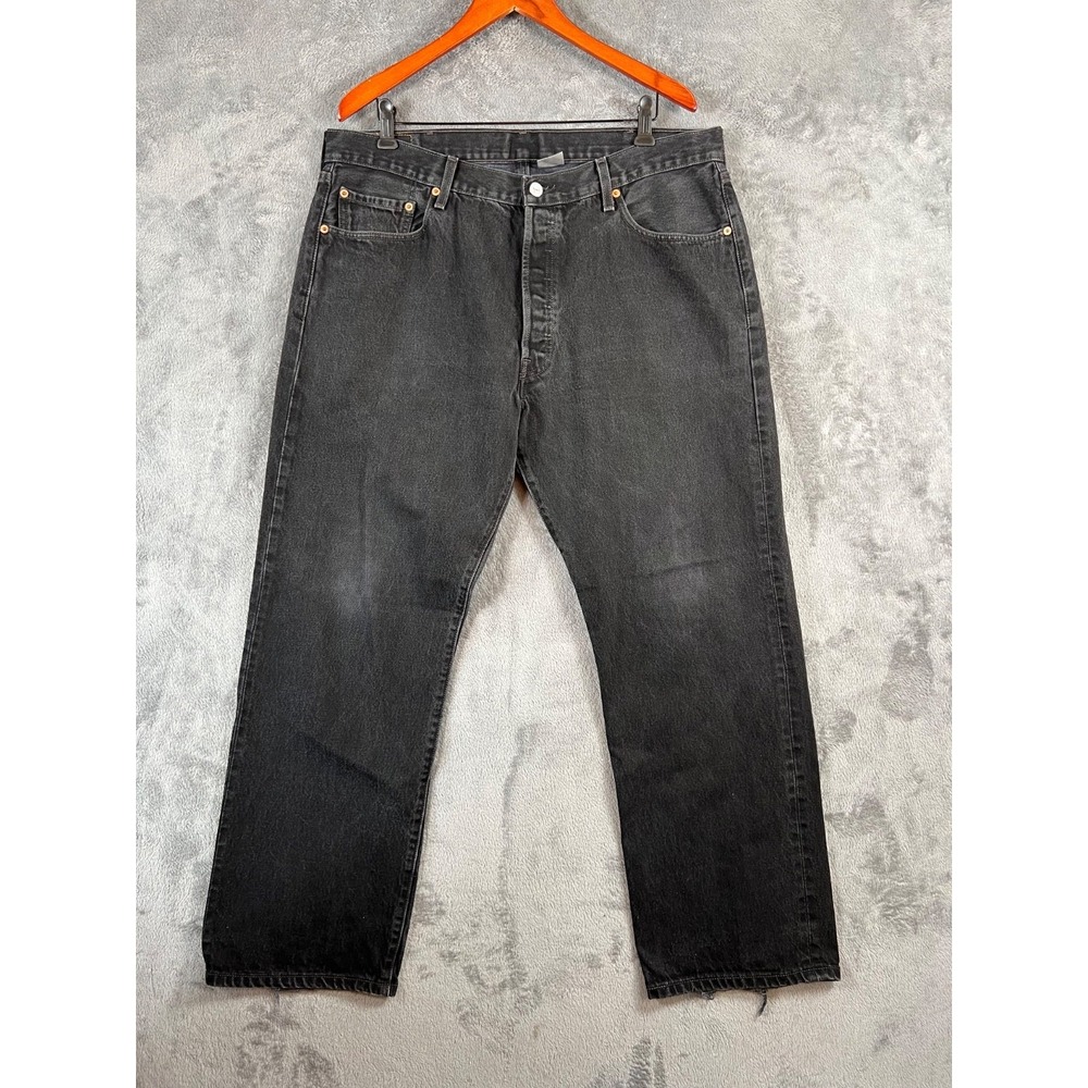 Levis 501 Jeans Mens 40x30 (38x29) Faded Black Button Fly Straight Fit Denim